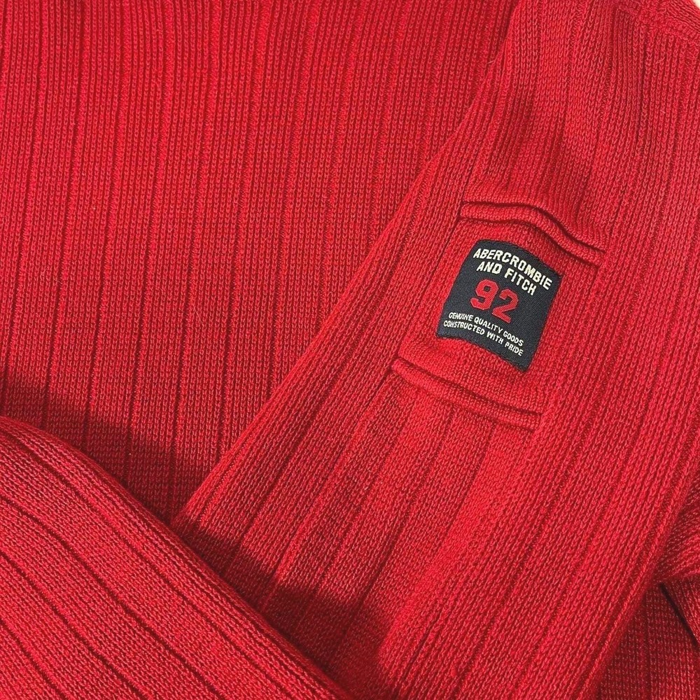 Abercrombie & Fitch Vintage Y2K Red Muscle Sweater Men M Ribbed Crew Neck Preppy - Picture 4 of 5